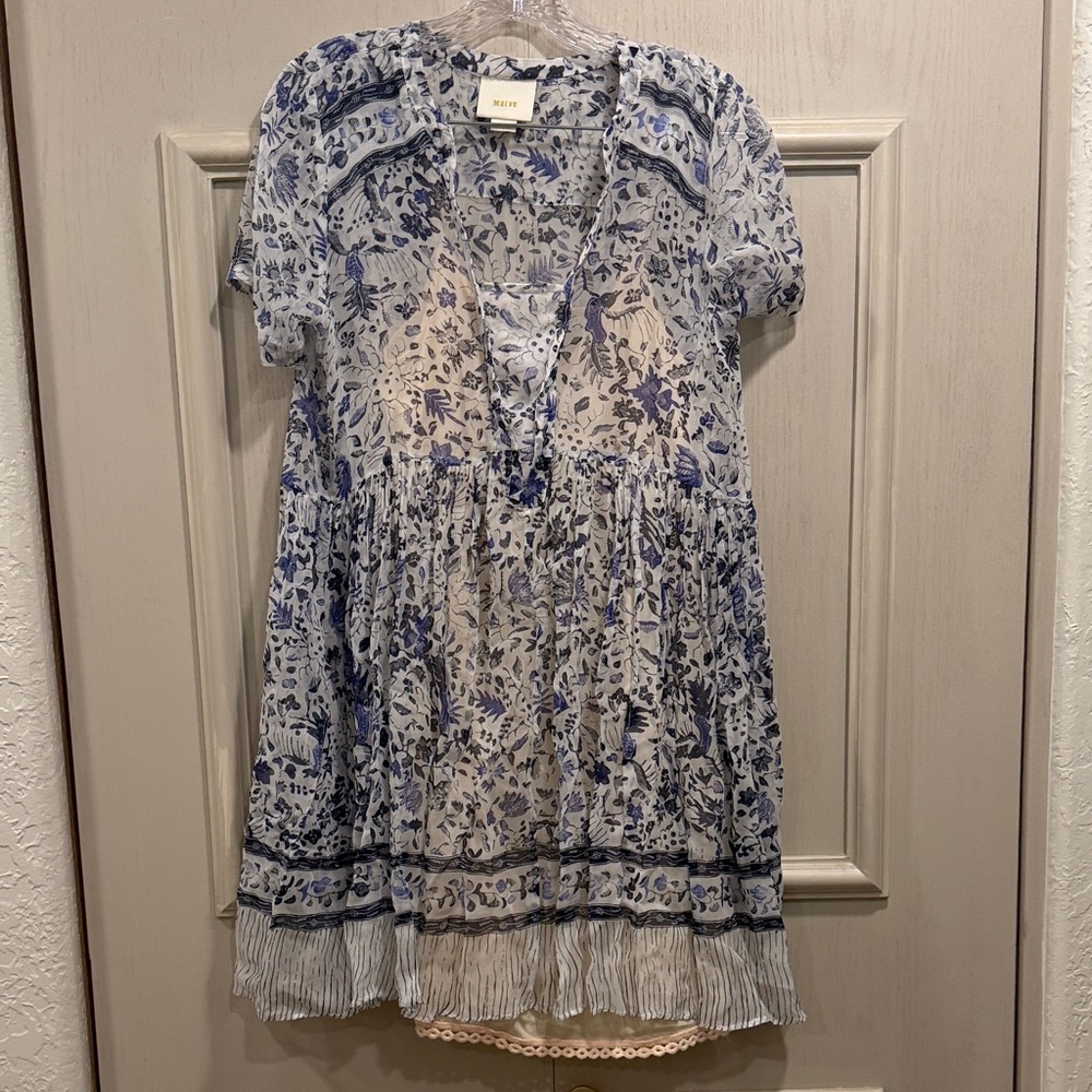 Maeve Blue and White Floral Babydoll Dress